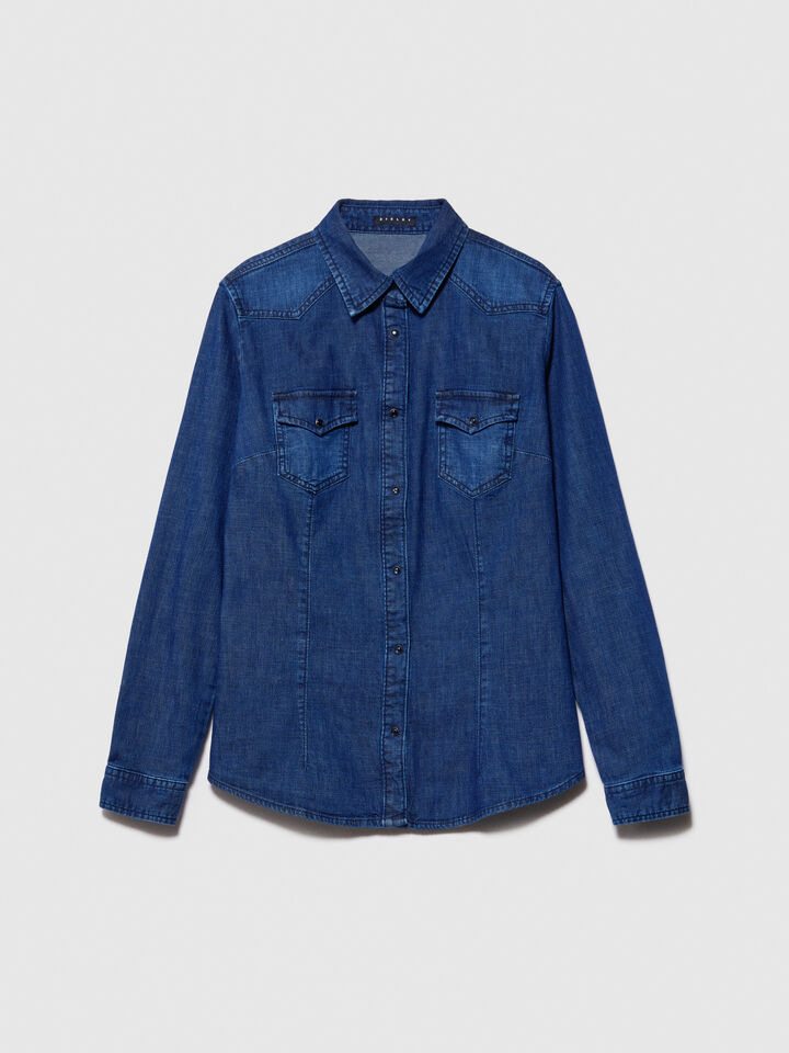 Camicia di jeans slim fit - camicie da donna - Blu Scuro | Sisley image number 6